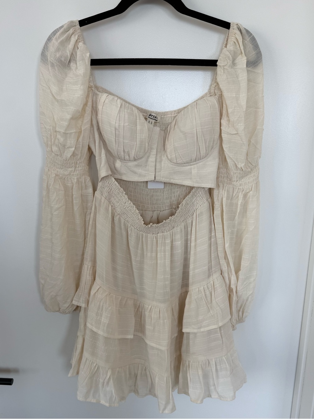 privy Cream Puff-Sleeve Cropped Bustier Top